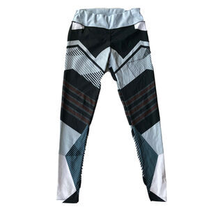 Leggings Womens Sz L Yoga Workout Running Blue Black White Geometric Unbranded